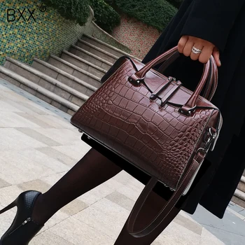 

[BXX] Crocodile Pattern Handbag For Women 2020 Autumn PU Leather Large Capacity Shoulder Bag Female Briefcase Bags HE243