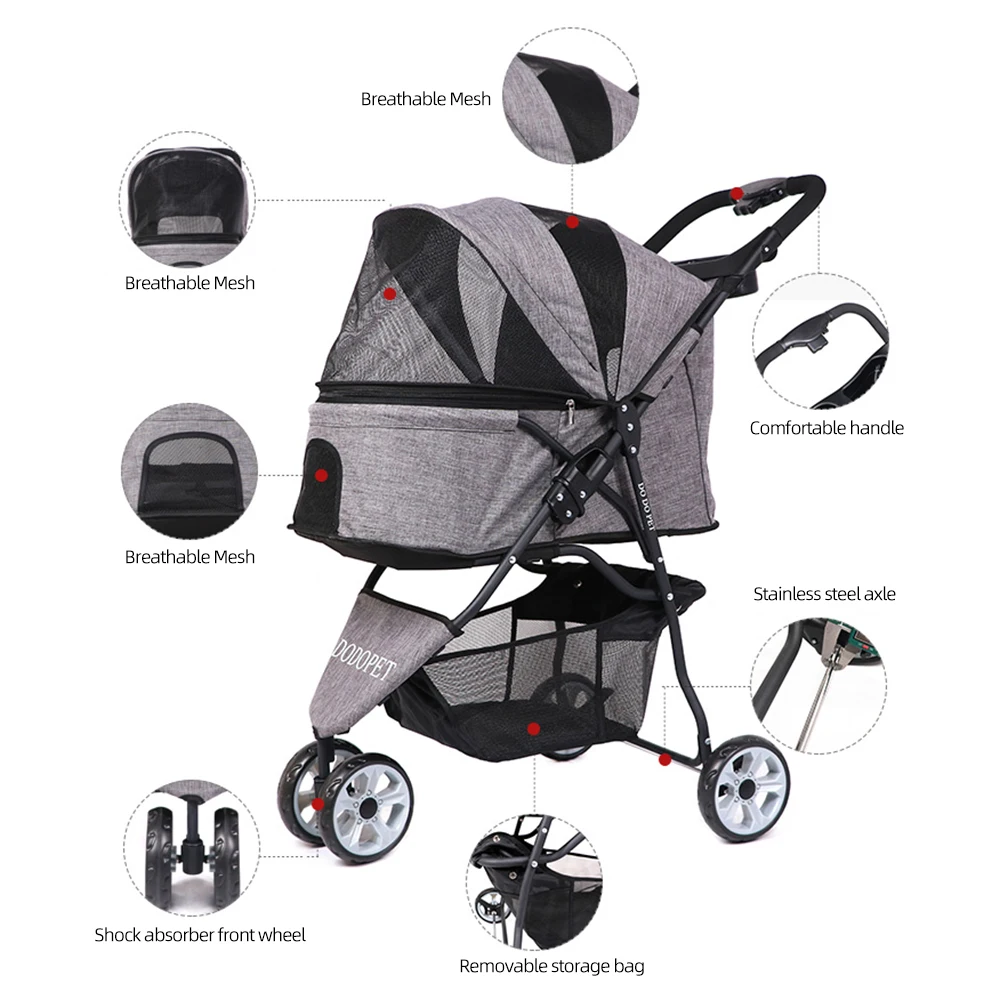 Pet Dog Carrier Stroller Foldable Pet Carrier Strolling Cart 3 Wheels Dog Stroller Lightweight Dog