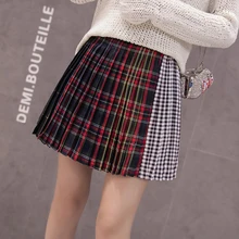 Опрятная клетчатая юбка с высокой талией для девочек, японская форма JK, стиль Лолиты, милая цветная плиссированная юбка