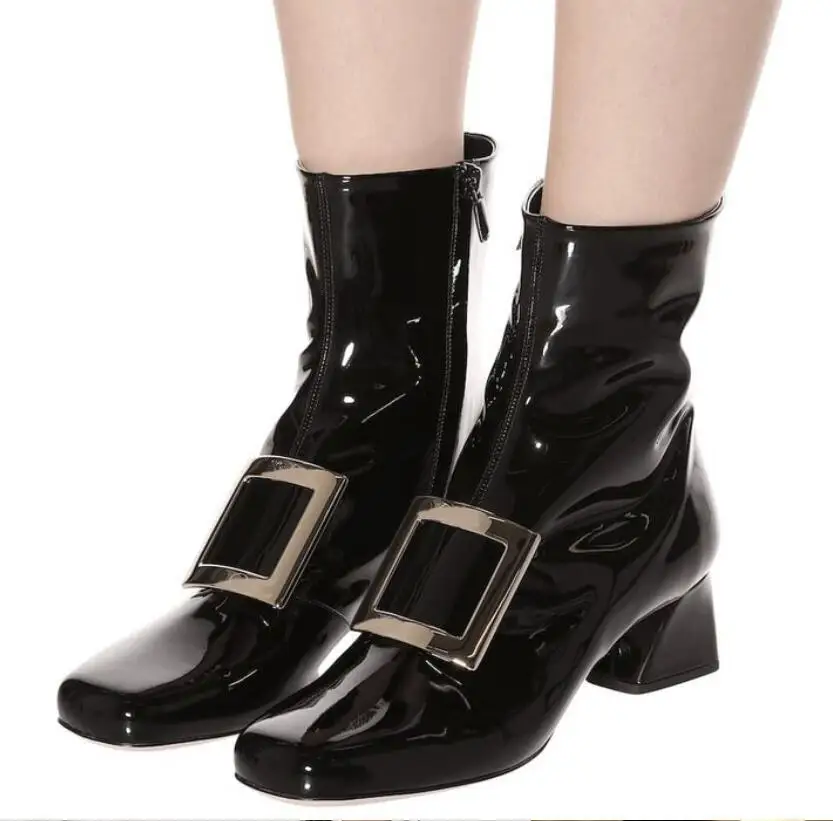 

Brand 2019 New Fashion Women's Snow Boots Autumn Winter Ladies Patent leather Martin Boots Short Female Shoes