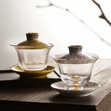 Эмалированные цветные термостойкие Стеклянные Три чаши чаша для чая прозрачная большая чайная чашка чайный набор кунг-фу керамическая чаша с позолотой