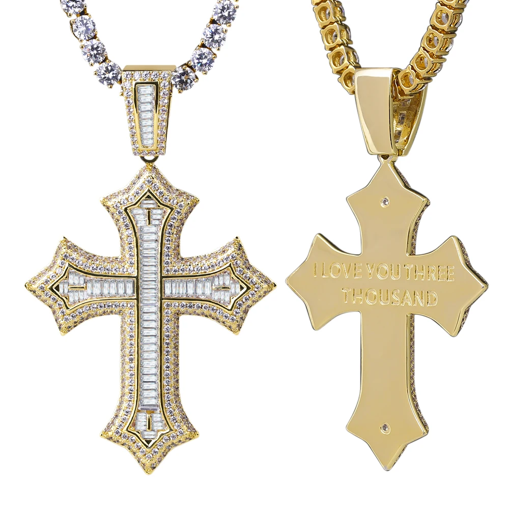 DNSCHIC Hip Hop Cross Pendant Necklace I LOVE YOU THREE THOUSAND Baguette Bling Iced Out Mens Rapper | Украшения и аксессуары