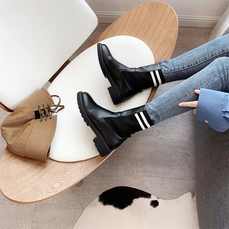 FEDONAS/классические женские теплые зимние ботильоны в стиле панк; Повседневная Офисная Женская Базовая обувь; женские носки из натуральной кожи с круглым носком