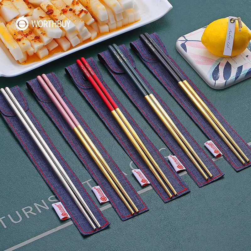 Worthbuy Chinese Portable Travel Chopsticks 18/8 Stainless Steel