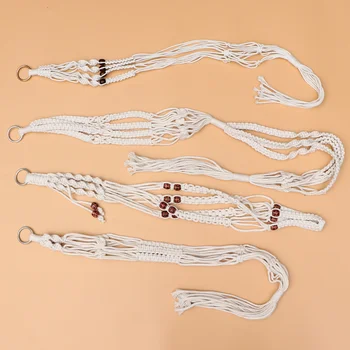 

4PCS Flower Pot Hanging Basket Green Plants Cotton Rope Flowerpot String Bag Hand-woven Flower Pot Tuck Net Plant Hanger Flowerp