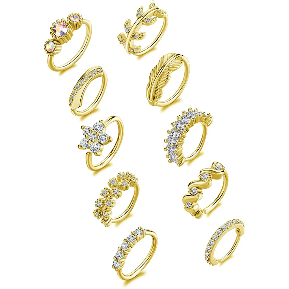 Nose Piercing Hoop Ring Hinged Segment Zircon Septum Piercing Opal Ear Cartilage Tragus Helix Lip Nariz Pircing Cuff Goth Hoop