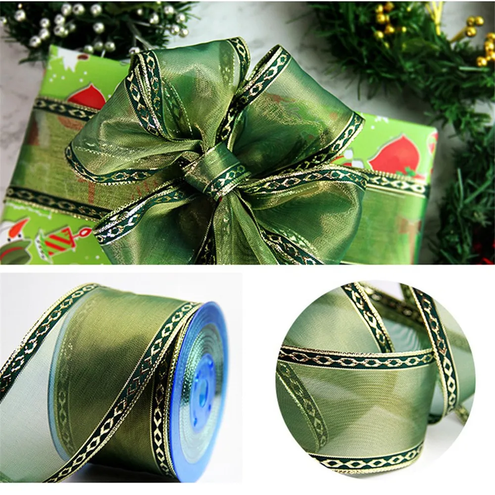 

63MM X 25 Yards Wired Edge Organza Green Ribbon for Christmas Birthday Decoration Gift Wrapping 2-1/2"