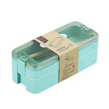 

900ml 3 Layers Lunch Box Wheat Straw Non-toxic Bento Boxes Microwave Dinnerware Food Storage Container School Lunchbox