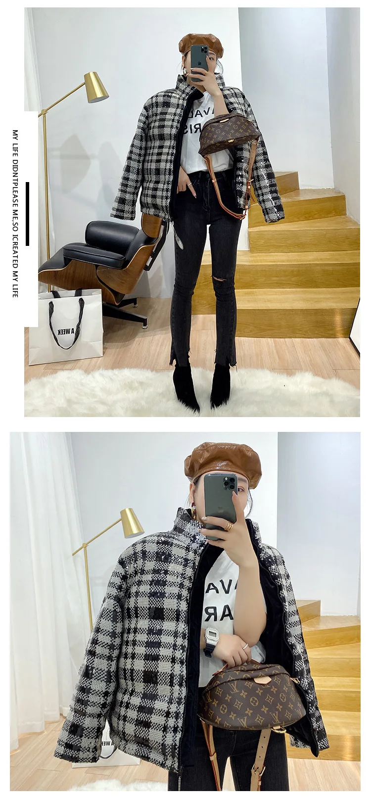 Women Down Jackets Fashion Sequin Stitching White Duck Down Coat New Winter Warm Bomber Jackets Ladies Short Bling-bling Shiny