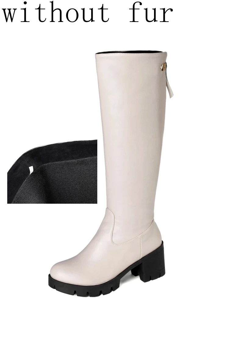 BLXQPYT Big Size 34-46 Autumn Winter Warm Fur Knee High Boots Womens Snow Boots High Heels Zipper Female Shoes woman C19-19