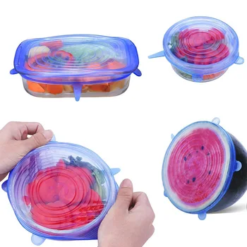 

6Pcss Silicone Wrap Seal Reusable Food Fresh Keeping Wrap Lid Cover Stretch Vacuum Food Wrap Kitchen Stretch Lids Universal Lid