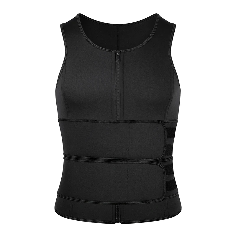 Débardeur En Néoprène Pour Homme Zip Up Workout Gilet Amincissant Perte De Poids Sauna Vest Men's Waist Trainer Sauna Costume (Color : Black, Size : S
