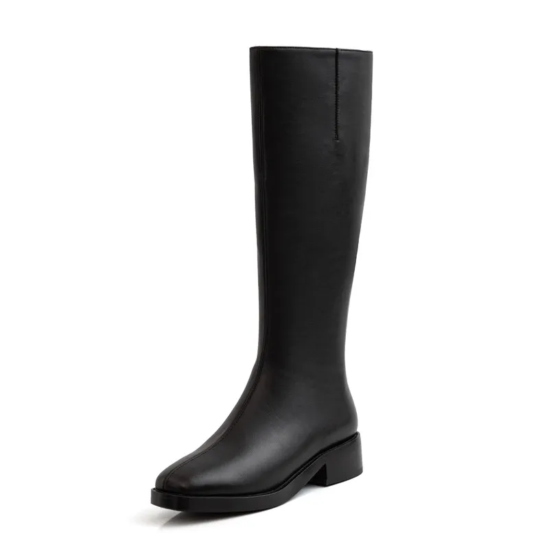 black 4cm MORAZORA/Новинка года; Брендовые женские ботинки из натуральной кожи; женская обувь на высоком толстом каблуке с квадратным носком; зимние сапоги до колена; цвет черный, коричневый - Цвет: black 4cm