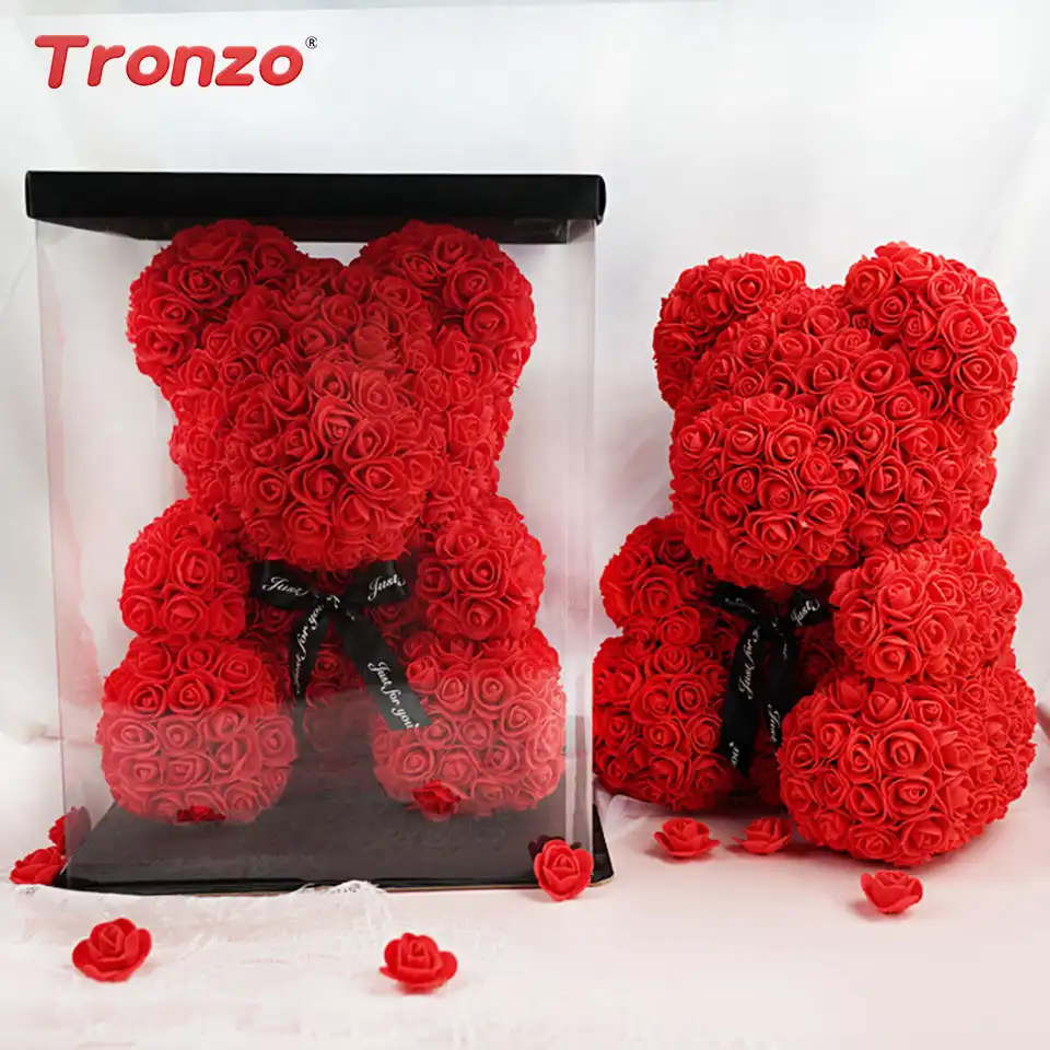 rose covered teddy bear