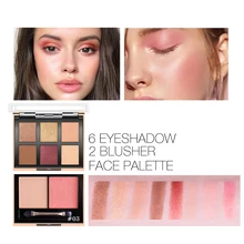 O.TWO.O палитра теней для век хайлайтер Блеск Румяна для лица Контур Макияж Палитра 6 цветов Тени для век+ 2 цвета румяна палитра