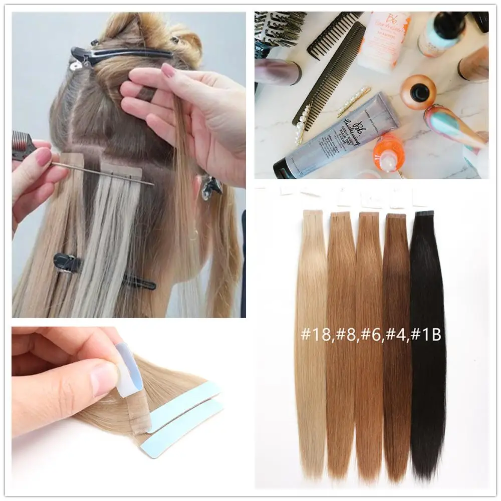 Human Hair Extensions Vsr Tape 20" 24" Ash Blonde European Machine Remy Seamless Skin weft