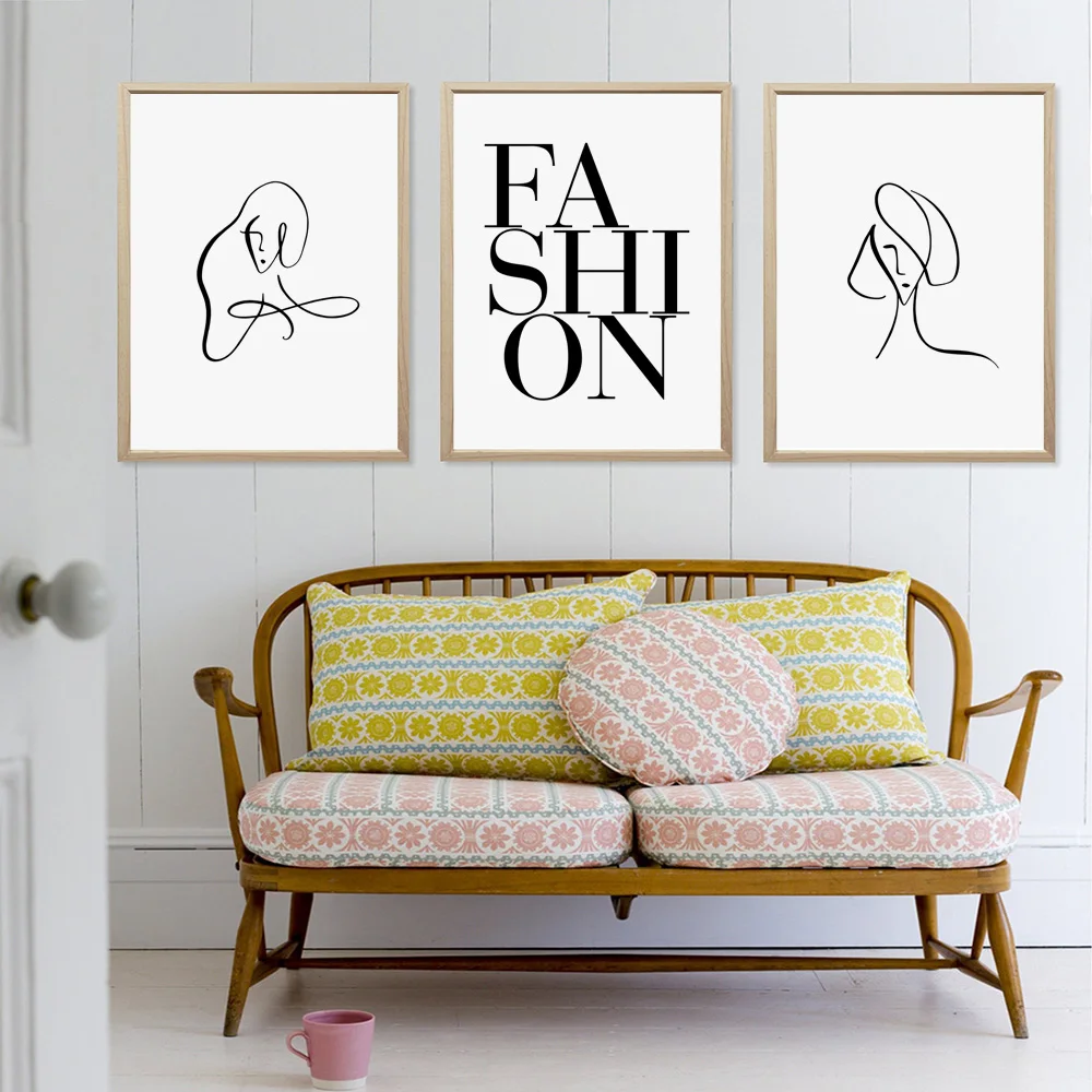 

Modern Fashion Woman Face Line Minimalist Wall Art Canvas Painting Nordic Posters and Prints Wall Pictures for Living Room Decor