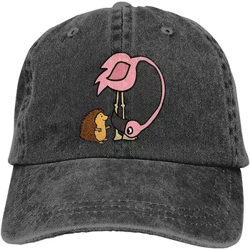 

Hedgehog and Flamingo Unisex Washed Jeans Baseball Cap Sun Cap Adjustable Back Closure Trucker Hat