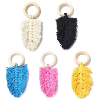 

Baby Teether Crochet Wood Ring Rattle Infant Sensory Teething Toy Room Decoration DIY Crafts