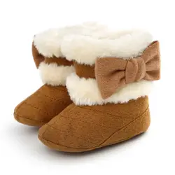 6 M-18 M зимняя детская обувь для девочек, Нескользящие хлопковые ботинки, повседневная обувь с бантом, обувь для первых шагов, милая обувь на