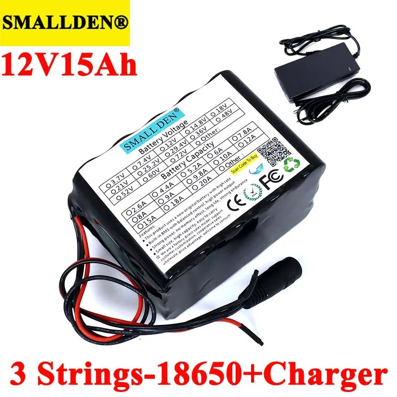 Литиевая аккумуляторная батарея SMALLDEN 12 В 15 Ач 18650 11 1 15000 мАч с bms для грыжечной