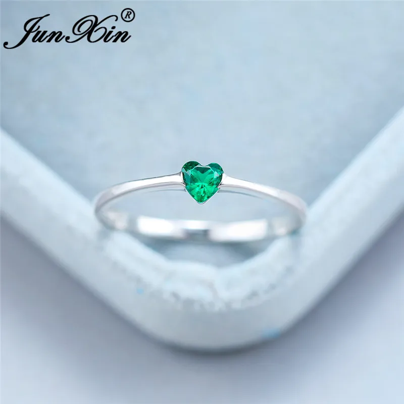Кольцо из стерлингового серебра 925 минималистичные обручальные кольца женские зеленые фиолетовые Хрустальное сердечко любовь тонкие кольца для Женское Обручальное украшение
