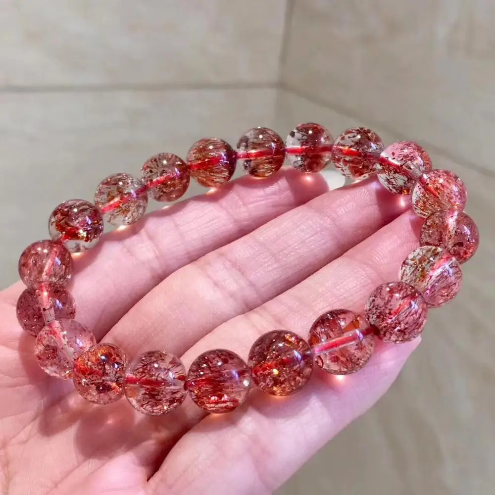 Топ 10 мм натуральный Lepidocrocite Rutilated браслет для женщин леди супер семь мелодий Кристалл стрейч круглые бусины ювелирные изделия AAAAAA