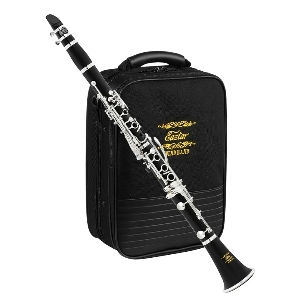 support de clarinette et plus de clés Clarinette en ébonite commandant de clarinette plate Eastar Wind Band B 2 connecteurs embouchure spéciale 4C touches argentées avec étui rigide 