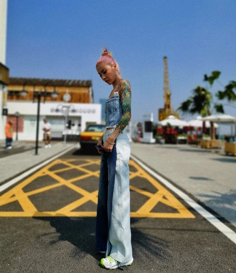 GetSpring Women Jeans High Waisted Denim Jeans Double Waist Patchwork Denim Pants Irregular Long Denim Trousers New Arrival