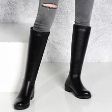 Botas Mujer Largas/черные сапоги до колена в стиле ретро; большие размеры; Классические Осенние женские сапоги на низком каблуке; Chaussure Para; 5