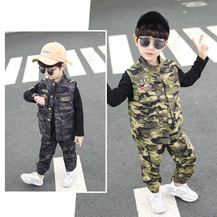 

Male Baby Children 2020 Spring Clothing Long Sleeve Camouflage Three-piece Set Childrenswear
