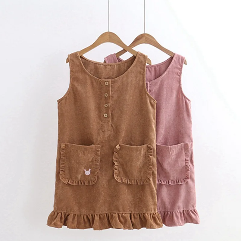 

Spring And Autumn New Style College Style Corduroy Embroidered Suspender Skirt Student Dress Vest Short Skirt S6583