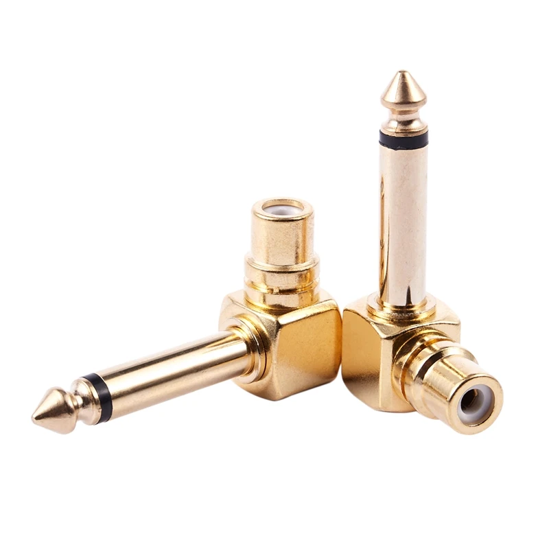 2-PACK RCA Женский Джек 1/4 дюйма моно-штекер прямоугольный аудио адаптер, золото