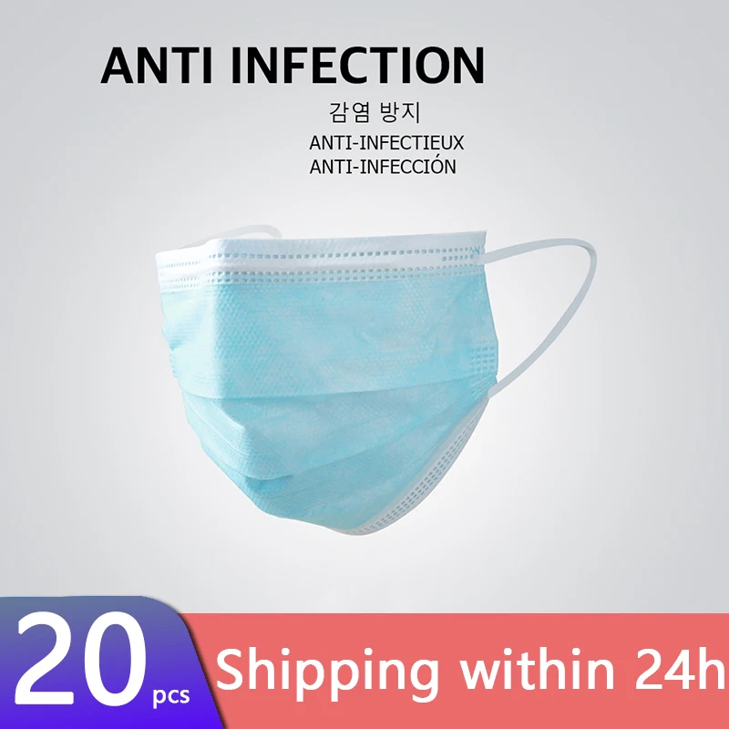 

20PCS Disposable Protective Mask 3 Layers Dustproof Facial Protective Cover Masks Maldehyde Prevent bacteria anti-virus Masks