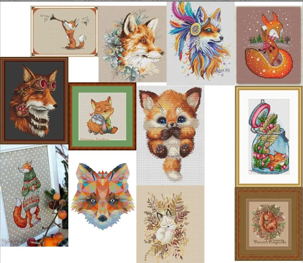 hh Fox styles cross stitch kit Animal cotton thread 14ct linen canvas stitching embroidery DIY