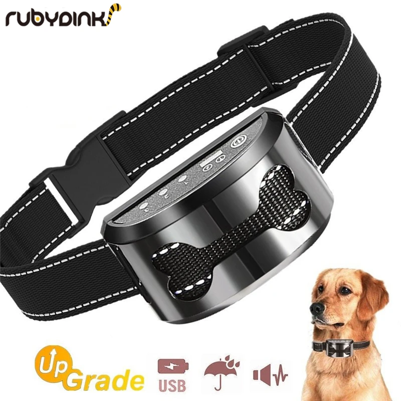 

Pet Dog Rechargeable LED Anti Bark Collar Control Train Waterproof Stop Barking Dog Waterproof Dog Ultrasonic Training Collars