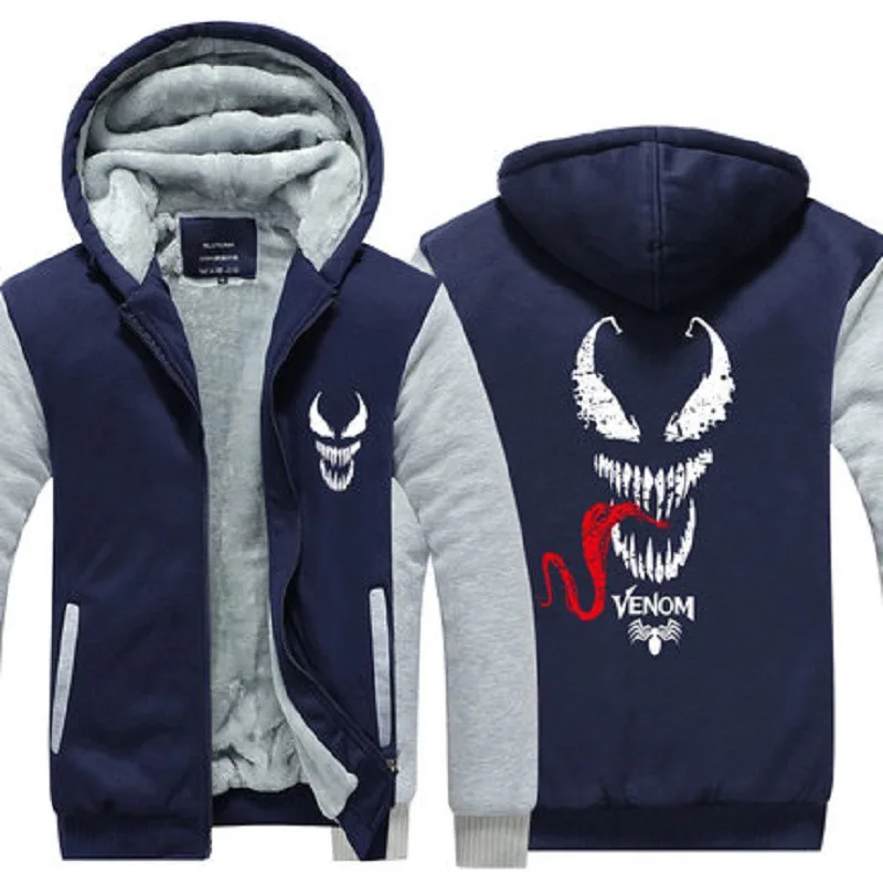 Venom светящийся свитер Спортивная уличная толстовка с капюшоном унисекс утепленный спортивный костюм на молнии зимнее пальто куртка Косплей Костюм - Цвет: Blue and Gray 3