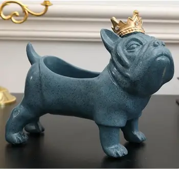 

Creative Resin Bulldog Figurines Key Organizer Desktop Decorative Ornaments Storage Box Home Decoration Accessories