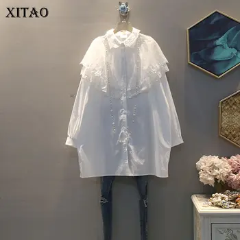 

XITAO Temperament Blouse Patchwork Lace Loose Women Clothes 2020 Spring New Peter Pan Collar Elegant Shirt Top Casual DMY3652