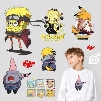 

Pikachu Iron On Patches SpongeBob Stripes On Clothes Heat Transfer Vinyl Sticker Heat-sensitive Patch Kids Applique DIY Bedge