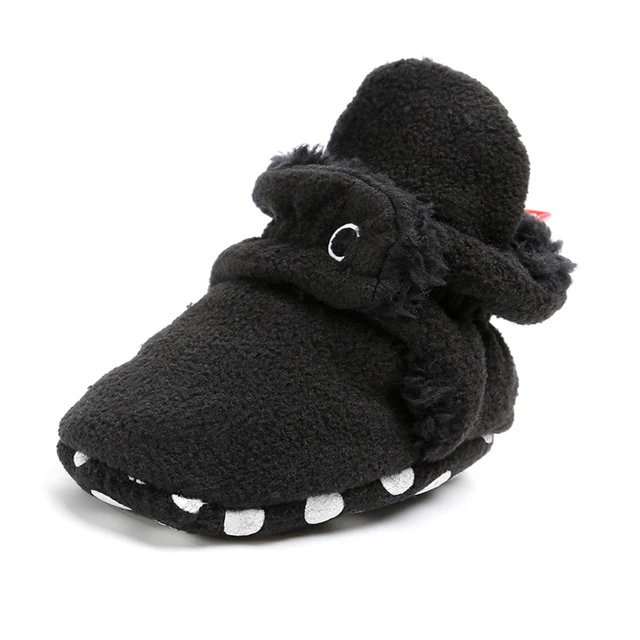Newborn Baby Socks Shoes Boy Girl Star Toddler First Walkers Booties Cotton Comfort Soft Anti-slip Warm Infant Crib Shoes fluff black