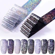 1 Лист наклейки из фольги для ногтей голографические серебряные лазерные белые черные цветы кружева смешанными узорами, дизайн ногтей наклейки украшения ногтей