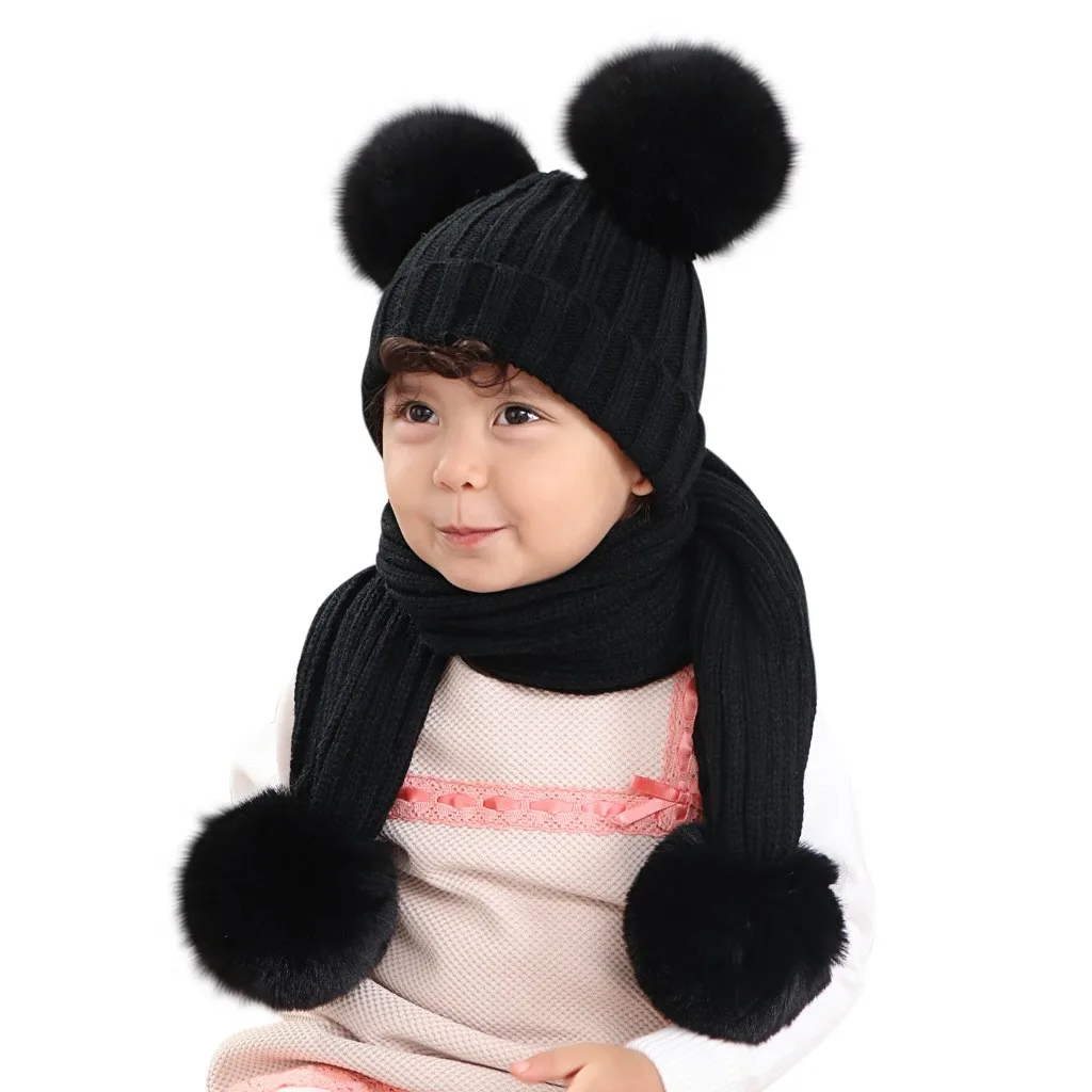 Детская зимняя шапка для мальчиков и девочек 1-4 лет, шарф, сохраняющий тепло, вязаная шапка, комплект, вязаная шапка с двойным ворсом, голова Кепка шапка, костюм