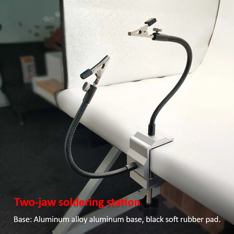 

Aluminum Stand Soldering Station Helping Third Hand Stand with 2PCS Flexible Arms Desk clamp Holder For PCB Welding Repair Tool
