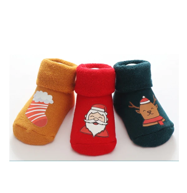 Рождественские детские зимние Нескользящие теплые носки для маленьких мальчиков и девочек рождественские тапочки с Санта-Клаусом, обувь для детей от 0 до 18 месяцев - Цвет: Christmas D 3 pair