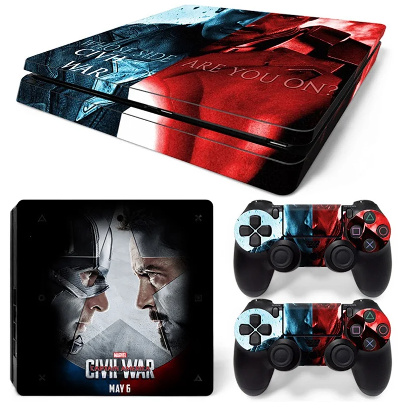 Marvel Iron Man Captain America Vinyl Skin Sticker for PS4 Slim Console and 2 Controllers Decal Cover Game Accessories 