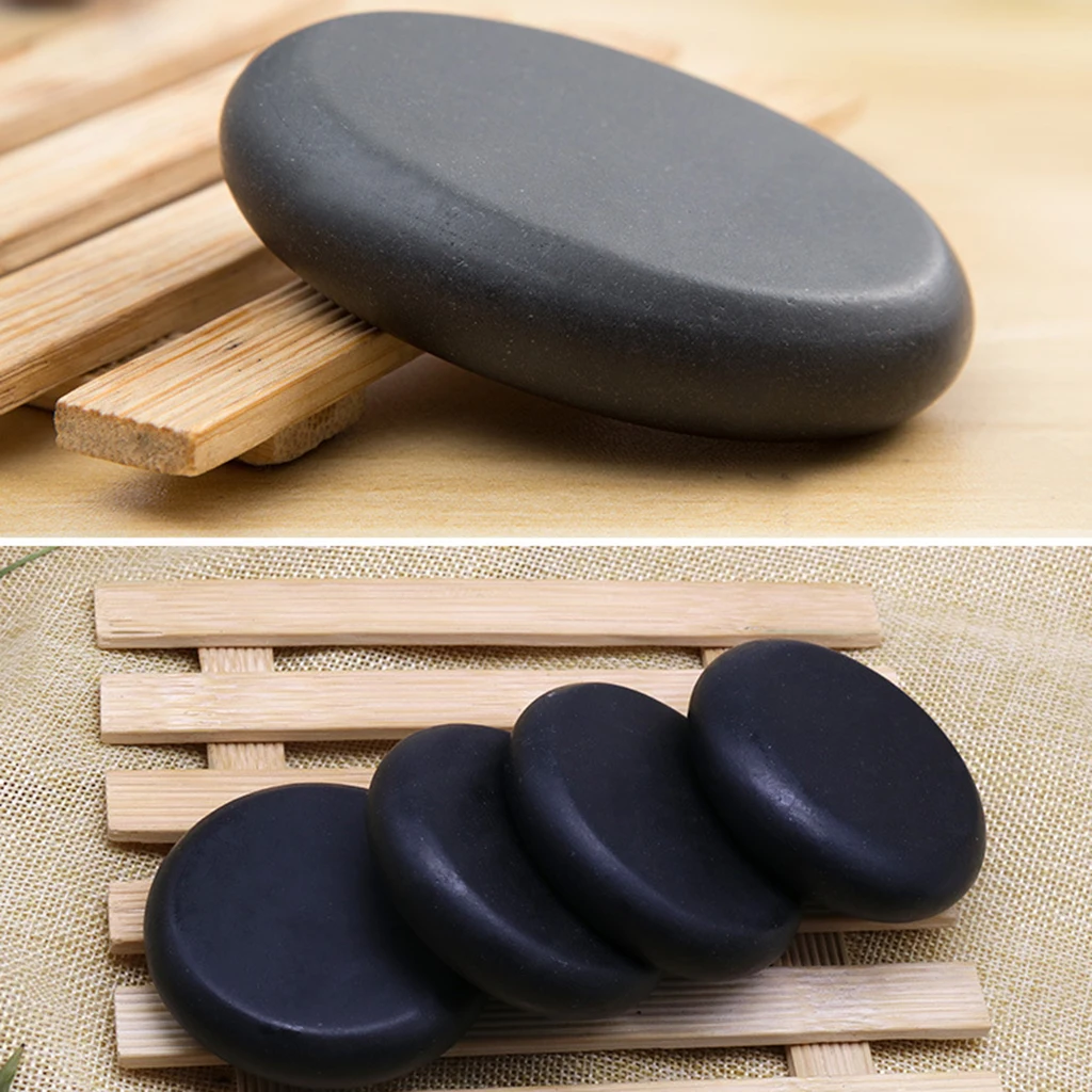 4Pcs Black Lava Natural Energy Massage Stones for Personal SPA Hot Compress Spa Rock Basalt Body Health Care Stone