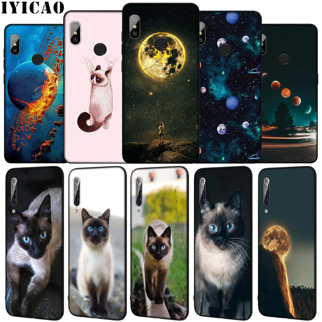 

IYICAO Space Moon Cat Soft Silicone Phone Case for Xiaomi Mi 9 9T A3 Pro CC9 CC9E 8 A2 Lite A1 6 6X 5X pocophone f1 MAX 3 Cover
