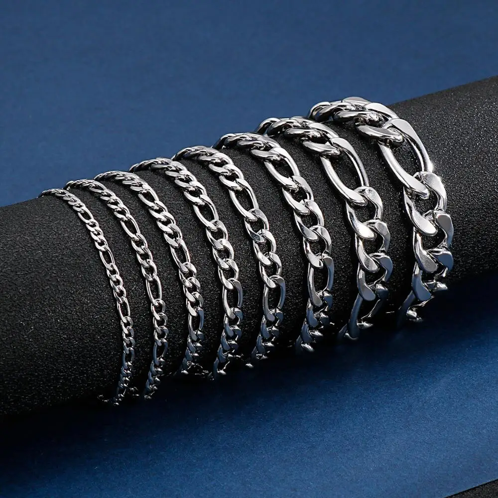 Luxurious Sterling Silver Figaro Chain Bracelet In 9.5mm (Gauge 300) Width. Available In 8" And 9" Lengths - Foto 7