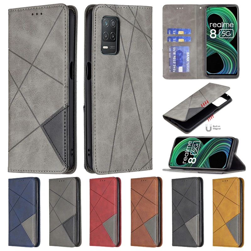BRAND SET Cover A Portafoglio Per Realme 7i (Global) / Realme C12 - Pelle PU Marrone Con Slot Carte E Supporto Magnetico
